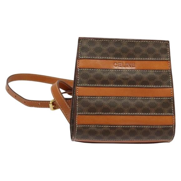 CELINE Macadam Canvas Backpack Pvc Leather Brown Gold - Picture 1 of 12